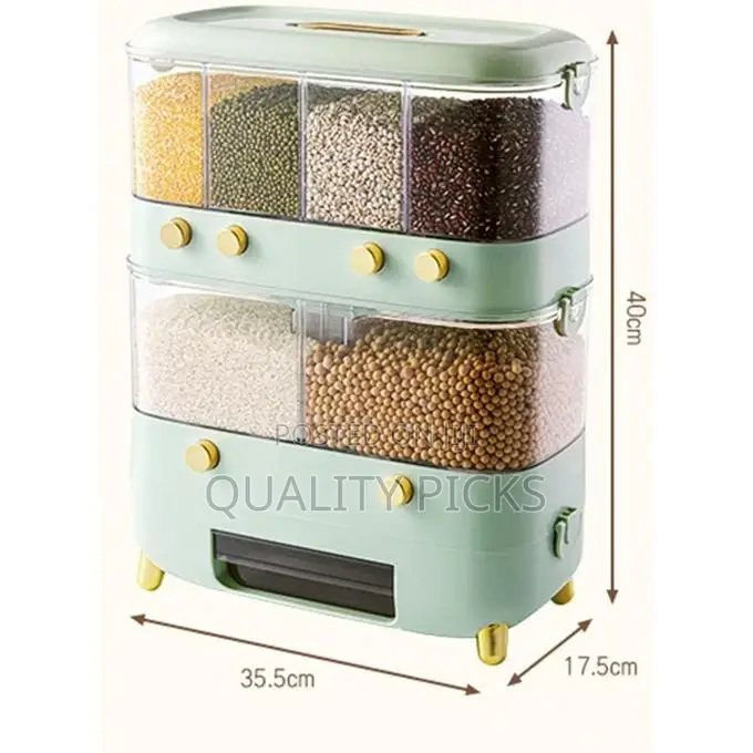 Rice Dispenser With Cup,Wall-Mounted 6 Grid Double Layer