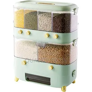 Rice Dispenser With Cup,Wall-Mounted 6 Grid Double Layer