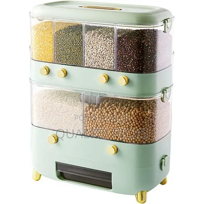 Rice Dispenser With Cup,Wall-Mounted 6 Grid Double Layer