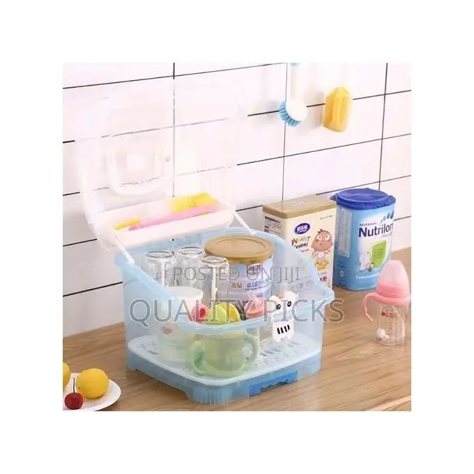 Portable Baby Bottle Drying Rack Storage Box With Cover