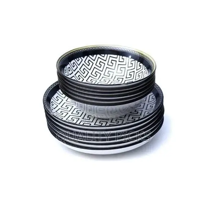 12 Piece Round Multi Design Food Plates, Bowls Dinner Set