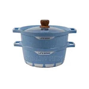 Life Smile 2 Pc Granite Coated Soup Saucepan Pot and Steamer