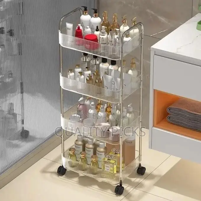 1pc Rectangle Acrylic Clear 4 Tier Utility Cart
