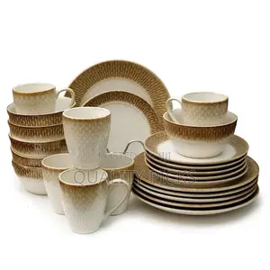 24pcs Mat Design Plates Bowls Cups Sideplate Dinnerware Set