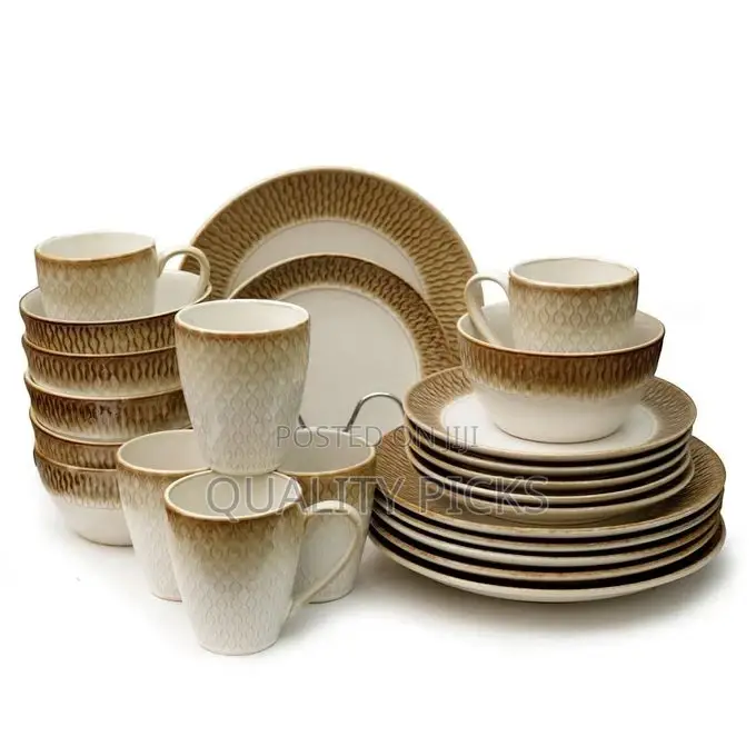 24pcs Mat Design Plates Bowls Cups Sideplate Dinnerware Set