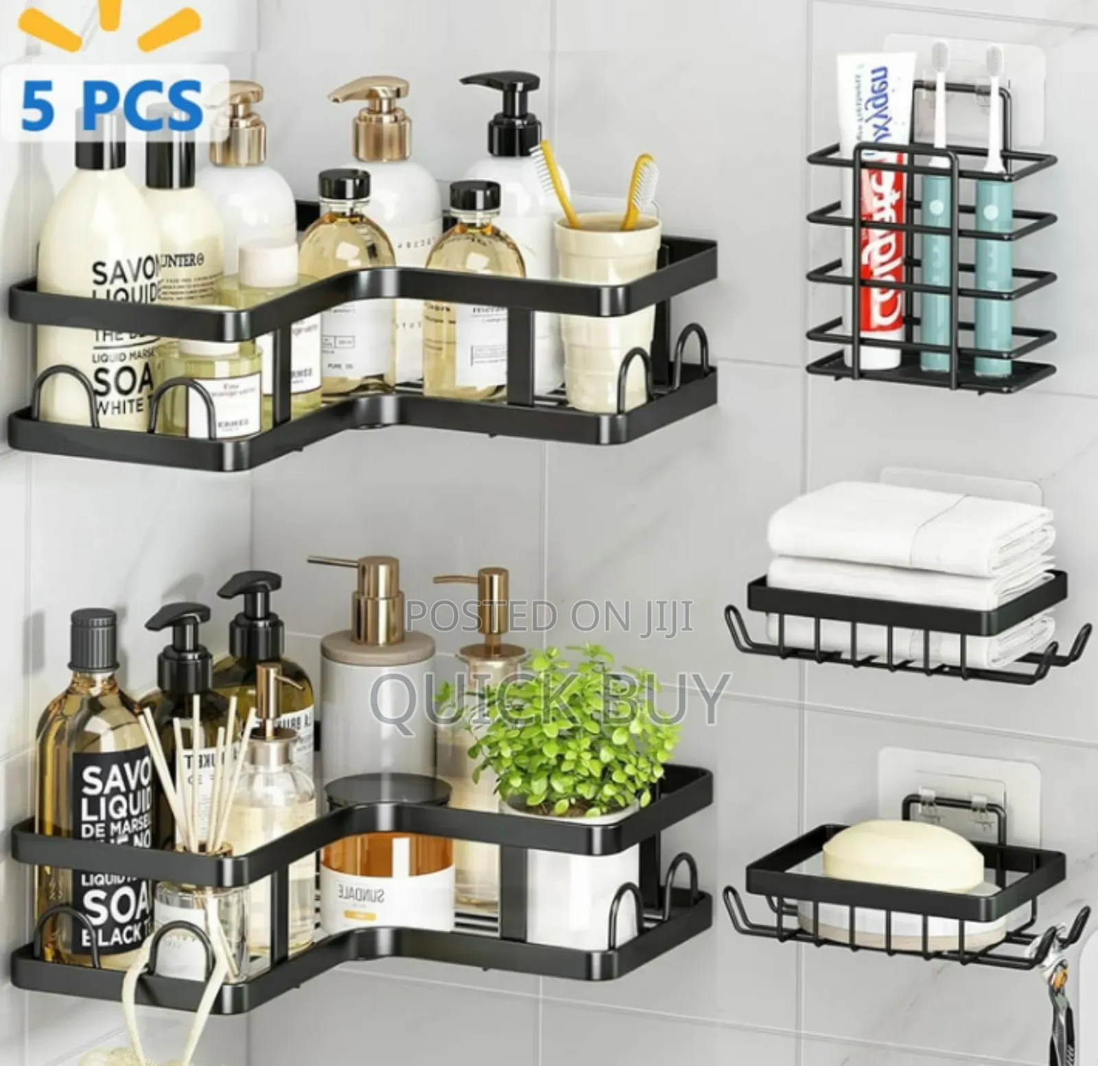 Large Capacity Wall Mount Corner Shower Caddy Set 5pcs