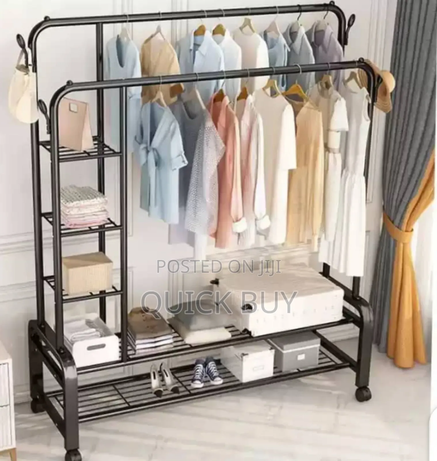 Freestanding Heavy Duty Unique Double Pole Clothes Rack