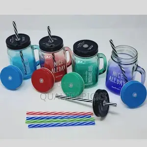 6 Set 16 Oz Assorted Colored Steel Lid Mason Jar Mugs