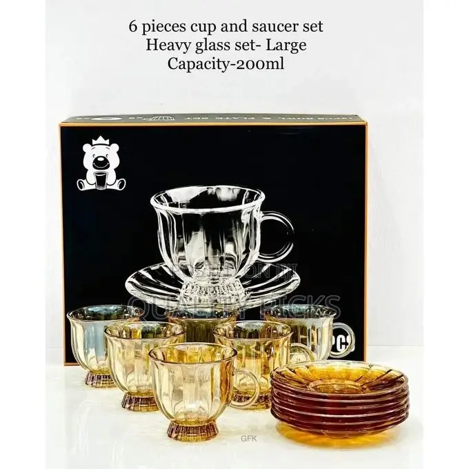 6 Pieces of Glass Tea Cups and Saucers Sets