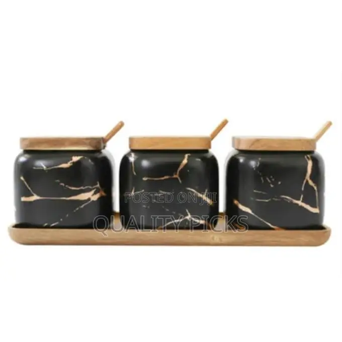 Spice Jars Set Marble Seasoning Box 3pcs Condiment Pots