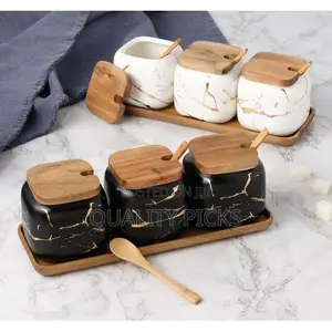 Spice Jars Set Marble Seasoning Box 3pcs Condiment Pots
