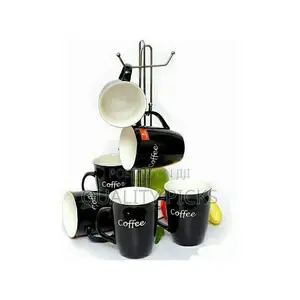 6 Pieces of Plain Tea Cups White Printed Coffee Mugs