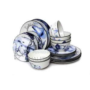 18 Piece Round Landscape Food Plates, Sideplates Dinner Set