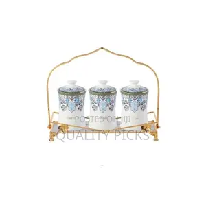 Life Smile 3 Piece Ceramic Sugar Bowl Coffee Tea Canister