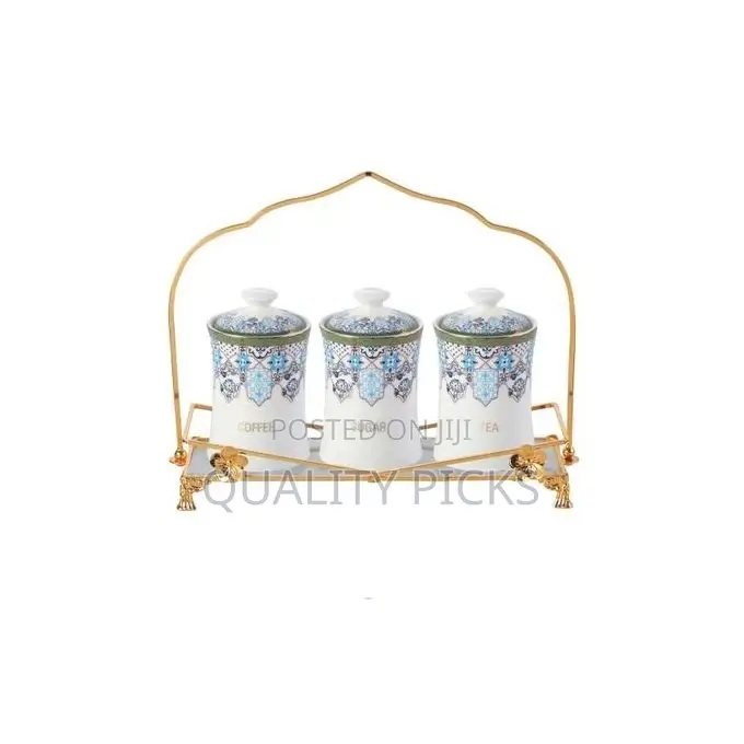 Life Smile 3 Piece Ceramic Sugar Bowl Coffee Tea Canister