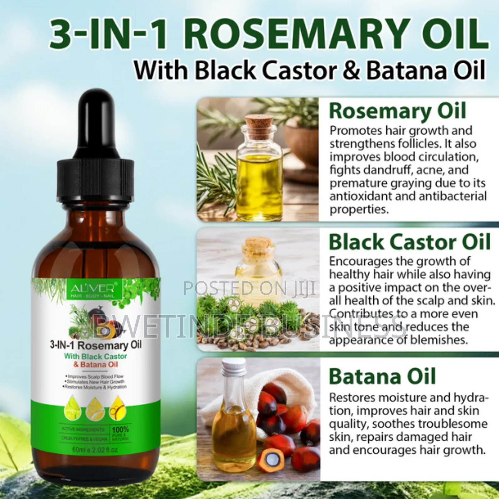 3-in-1 Rosemary Oil With Black Castor and Batana Oil