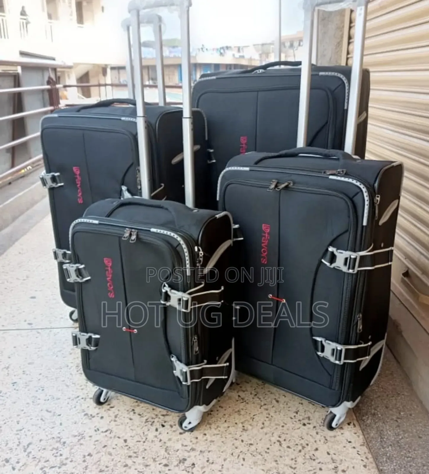 4pcs Strong Fabric Cloth Travel Suitcases - Black
