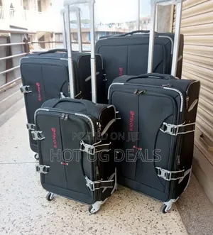 4pcs Strong Fabric Cloth Travel Suitcases - Black