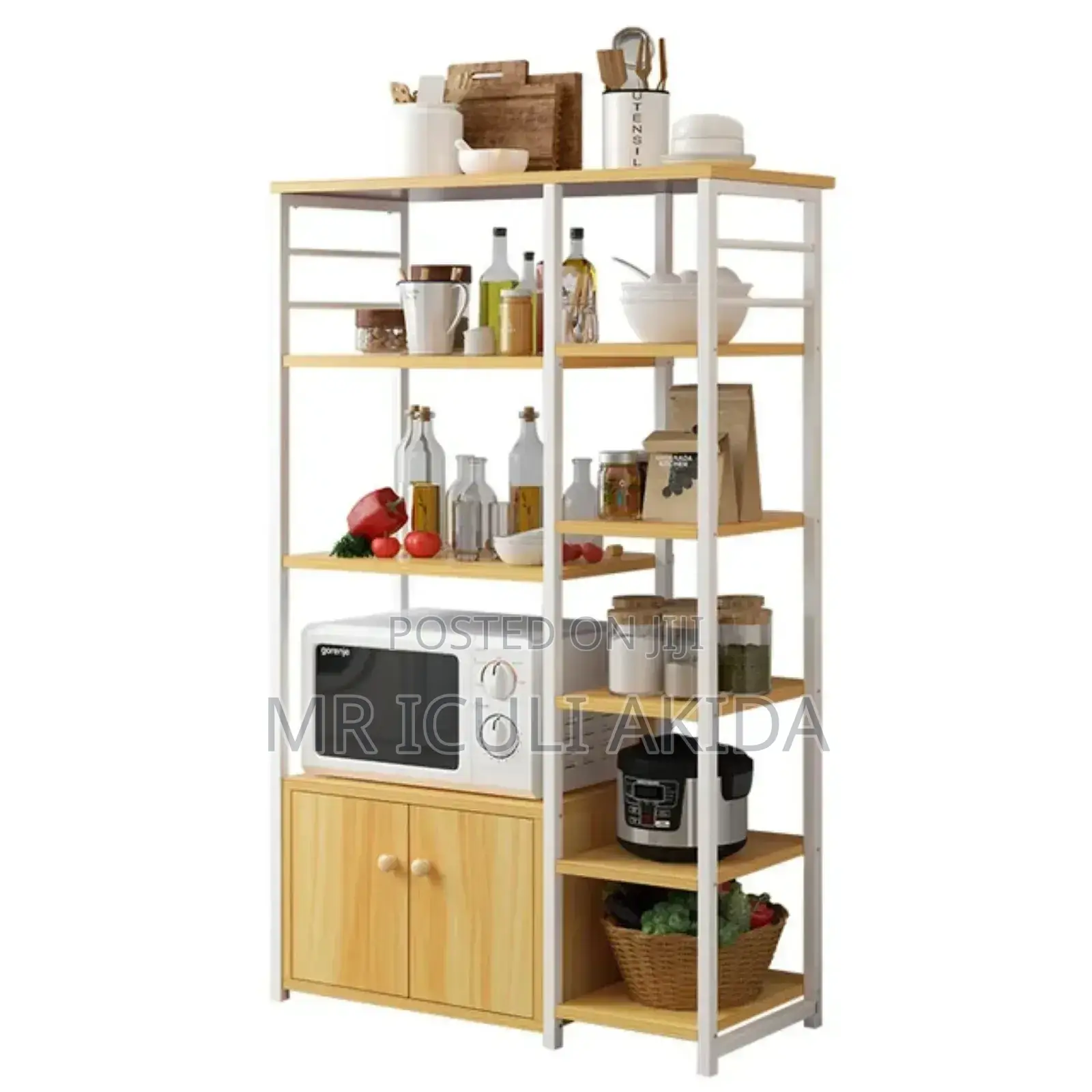 Modern Kitchen Shelf With Drawer,Basket Microwave Storage