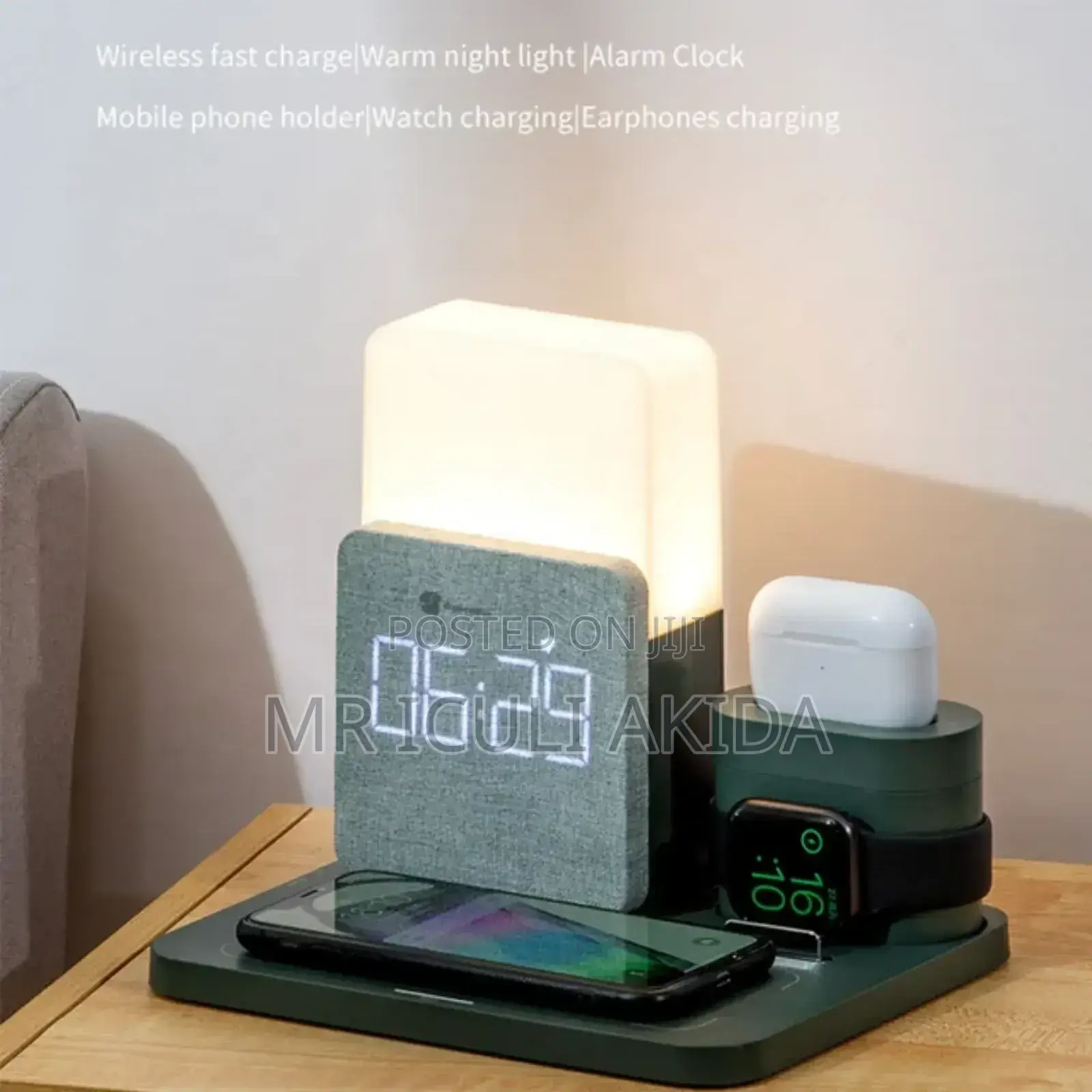 Wireless Charger WTH Digital Alarm Clock Warm Night Light