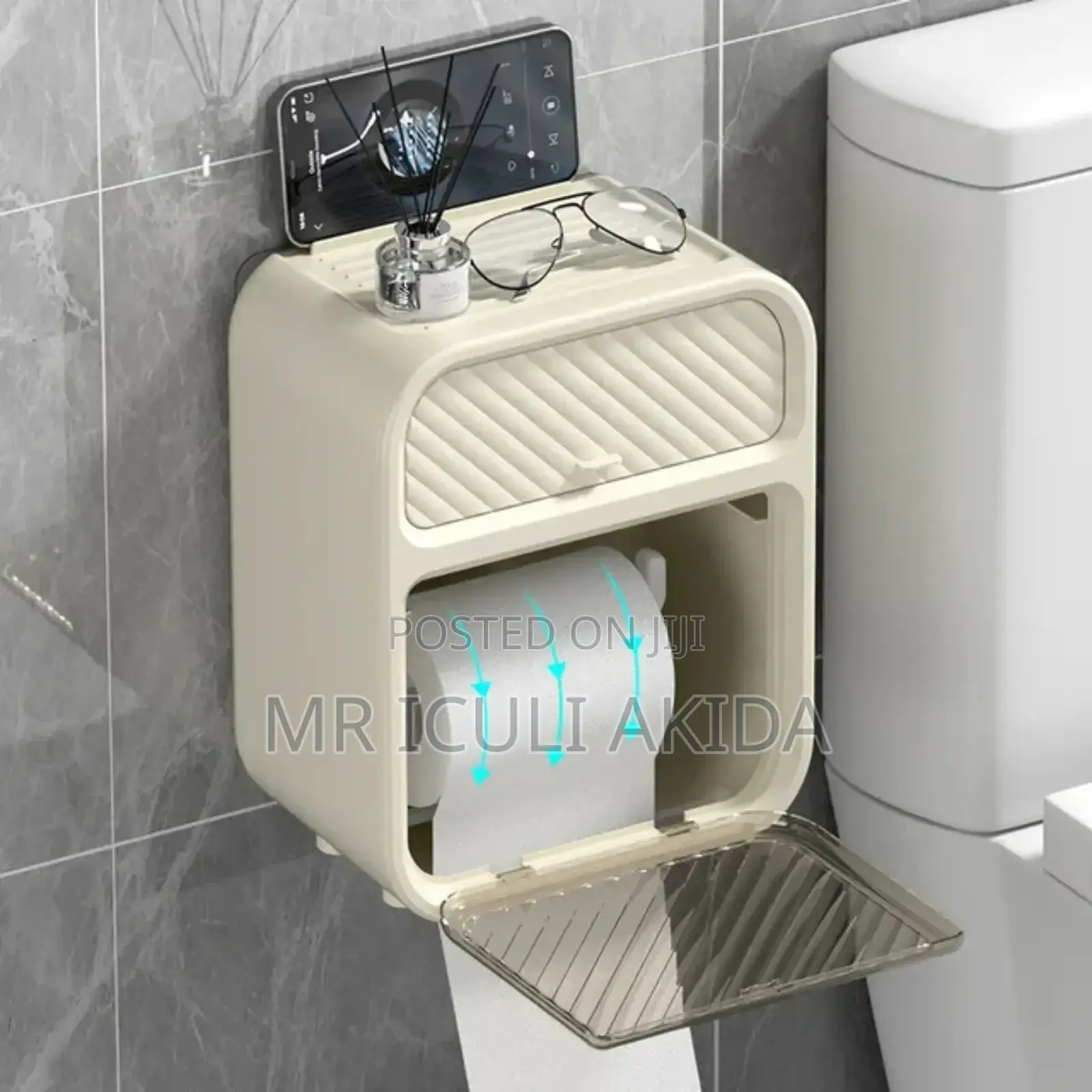 Self Adhesive Tissue/Toilet Paper Holder With Storage Box