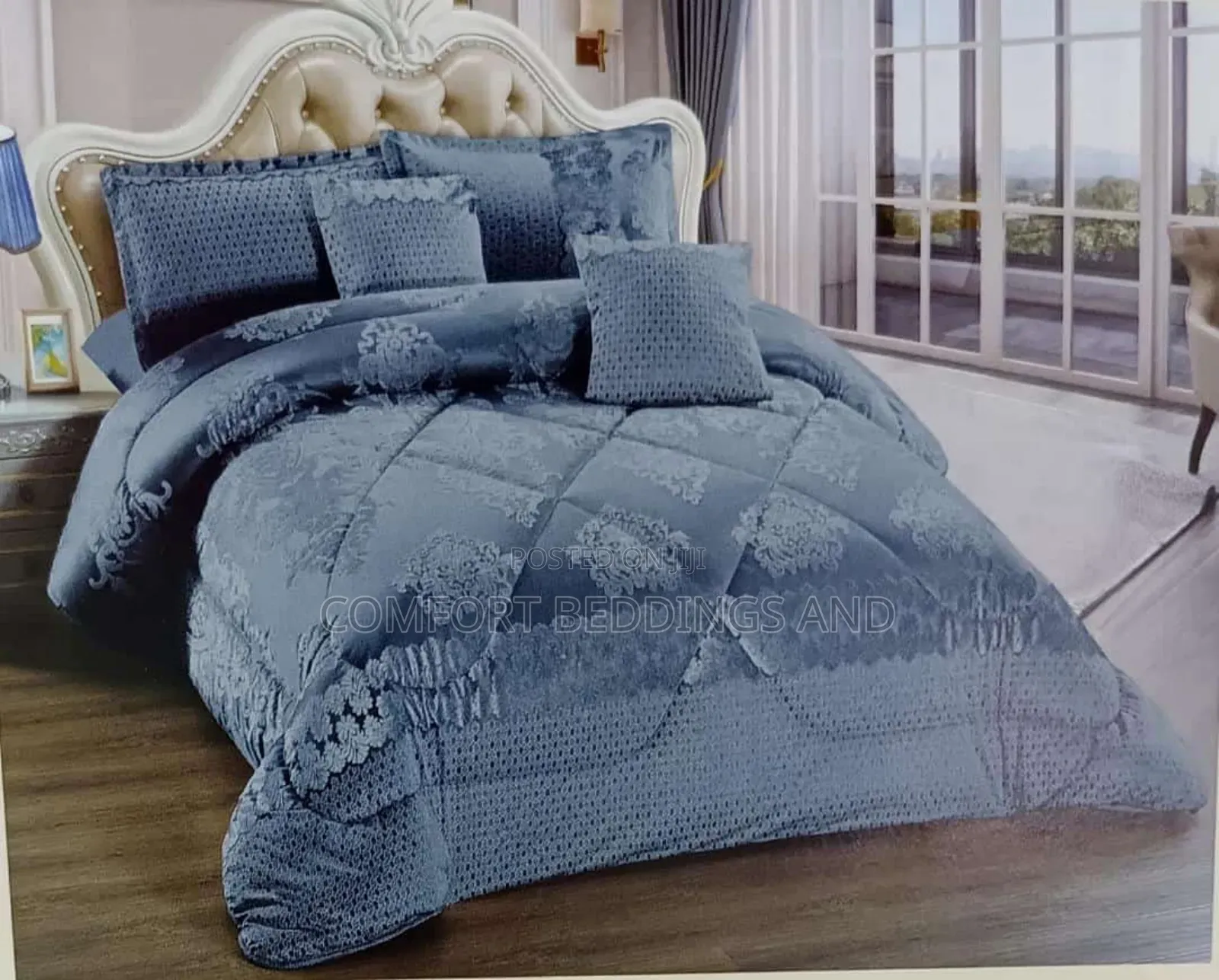 King Size Velvet Bedcover 6 PCS Blue