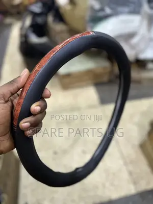 Black Leather Woody Steering Wheel Cover