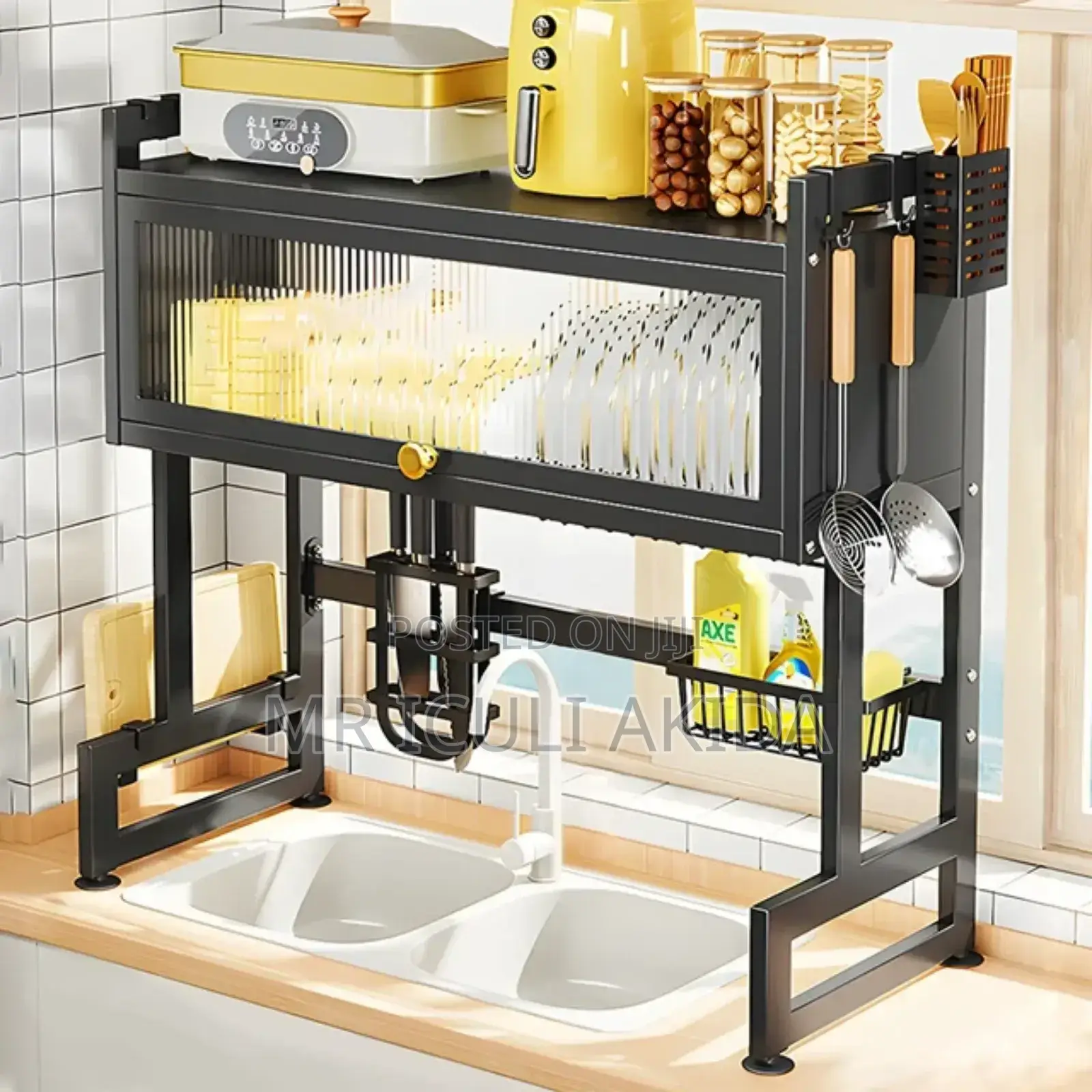 Over the Sink 2tier Dish Drainer Storage Rack With Door