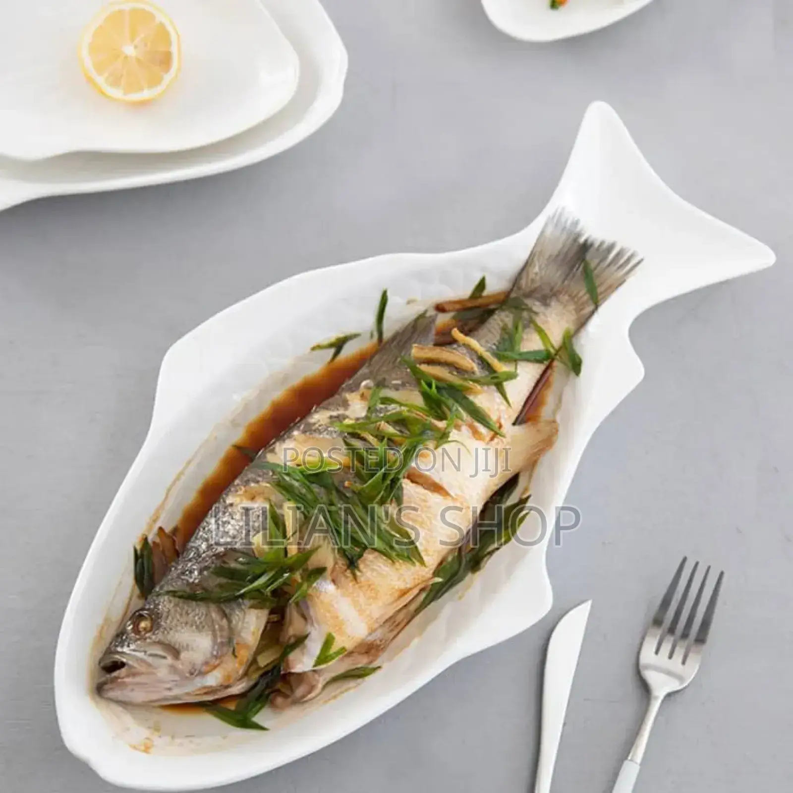 Ceramic Fish Serving Plate -White