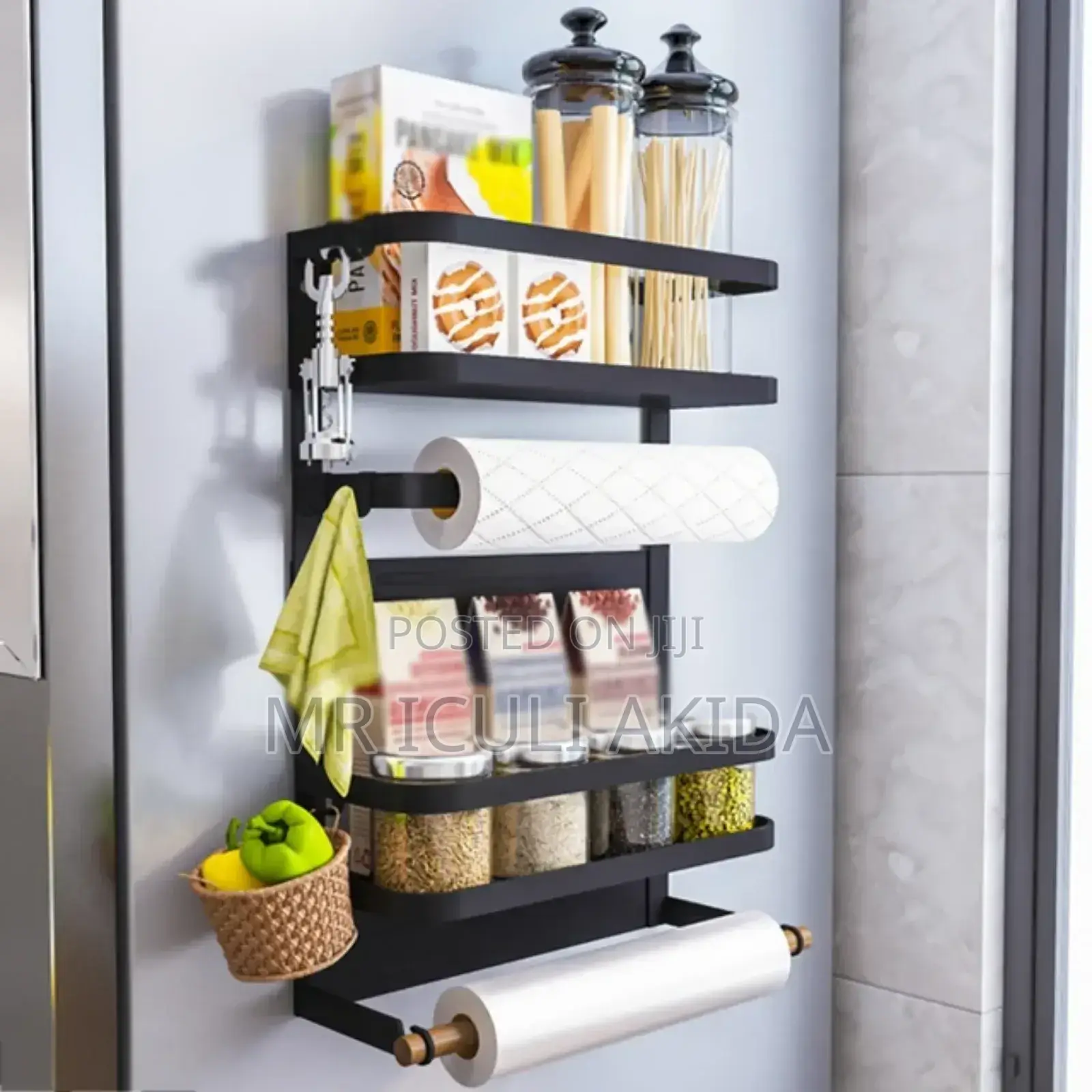 Magnetic Fridge Spice Rack Organiser With Paper Towel Holder
