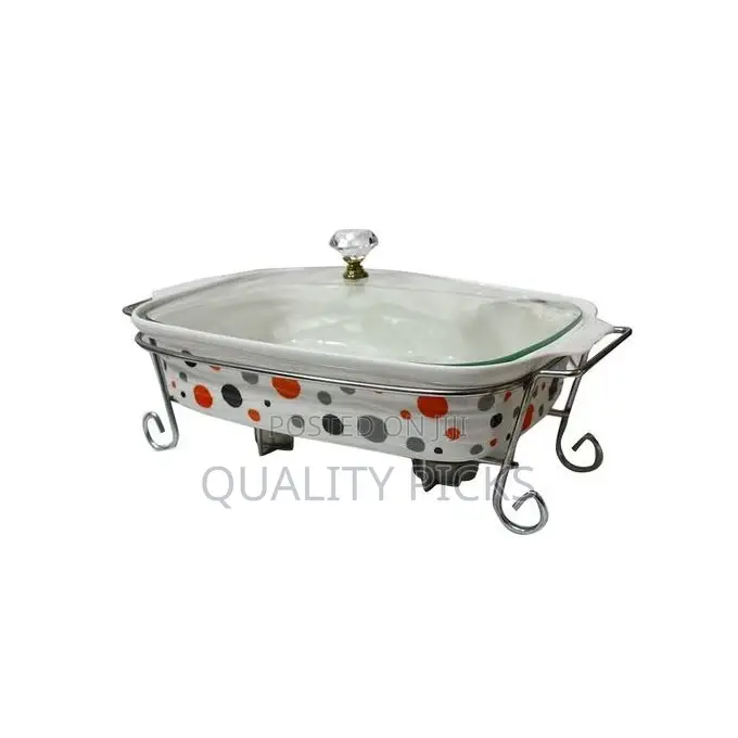 Dotted Rectangle Serving Dishes/Warmer – White