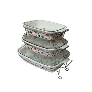 Dotted Rectangle Serving Dishes/Warmer – White