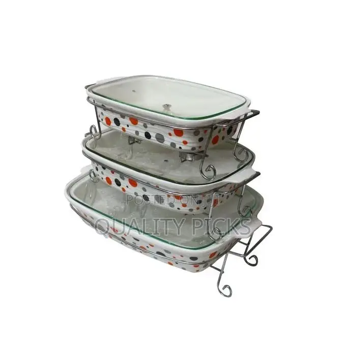 Dotted Rectangle Serving Dishes/Warmer – White