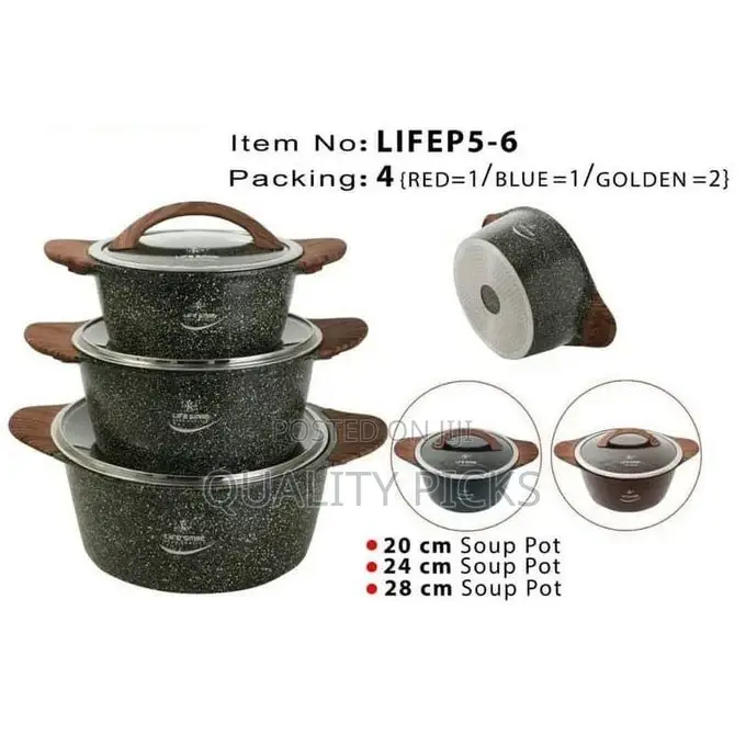 Life Smile Granite Induction Cookware Set, 20-24-28 Cm