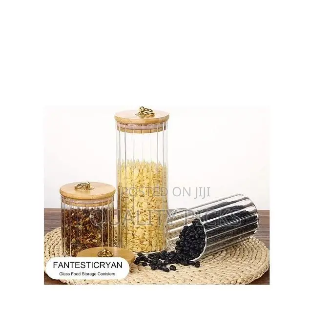 4PC Airtight Storage Pantry Food Glass Jars With Bamboo Lids
