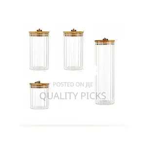 4PC Airtight Storage Pantry Food Glass Jars With Bamboo Lids