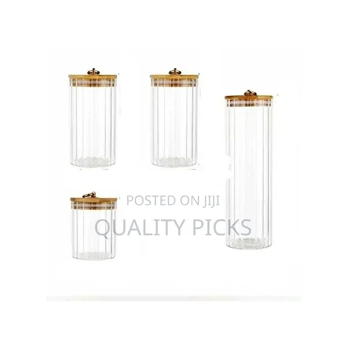 4PC Airtight Storage Pantry Food Glass Jars With Bamboo Lids