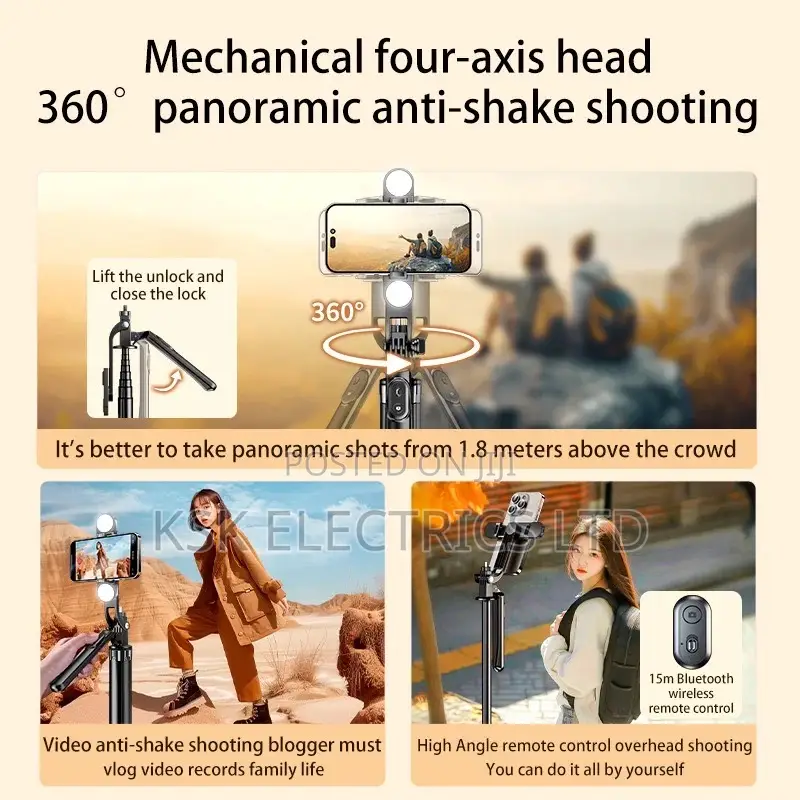 Aluminium Alloy Four Leg Tripod P185 Selfie Stick Smartphone