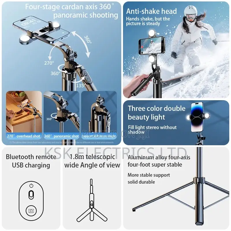 Aluminium Alloy Four Leg Tripod P185 Selfie Stick Smartphone