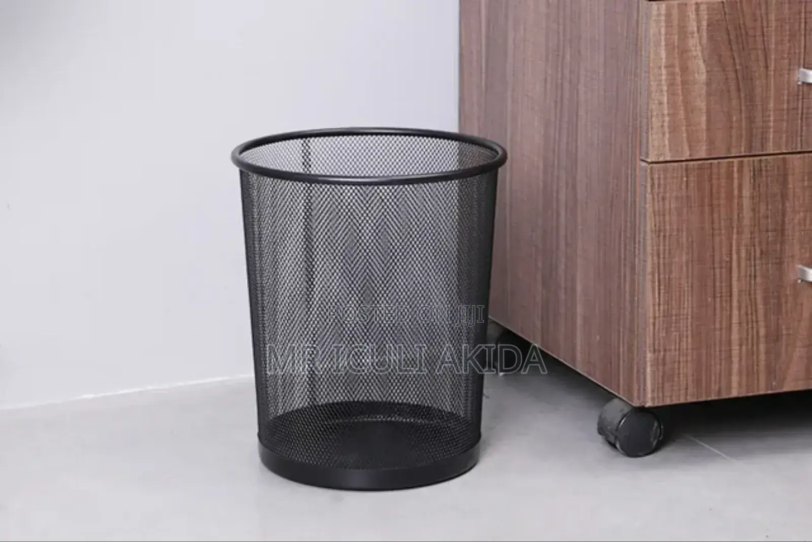 Office,Kitchen Round Mesh Black Metal Gabage Waste Paper Bin