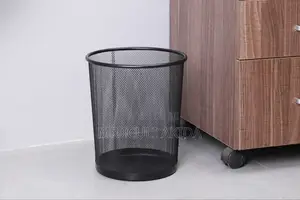 Office,Kitchen Round Mesh Black Metal Gabage Waste Paper Bin