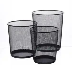 Office,Kitchen Round Mesh Black Metal Gabage Waste Paper Bin