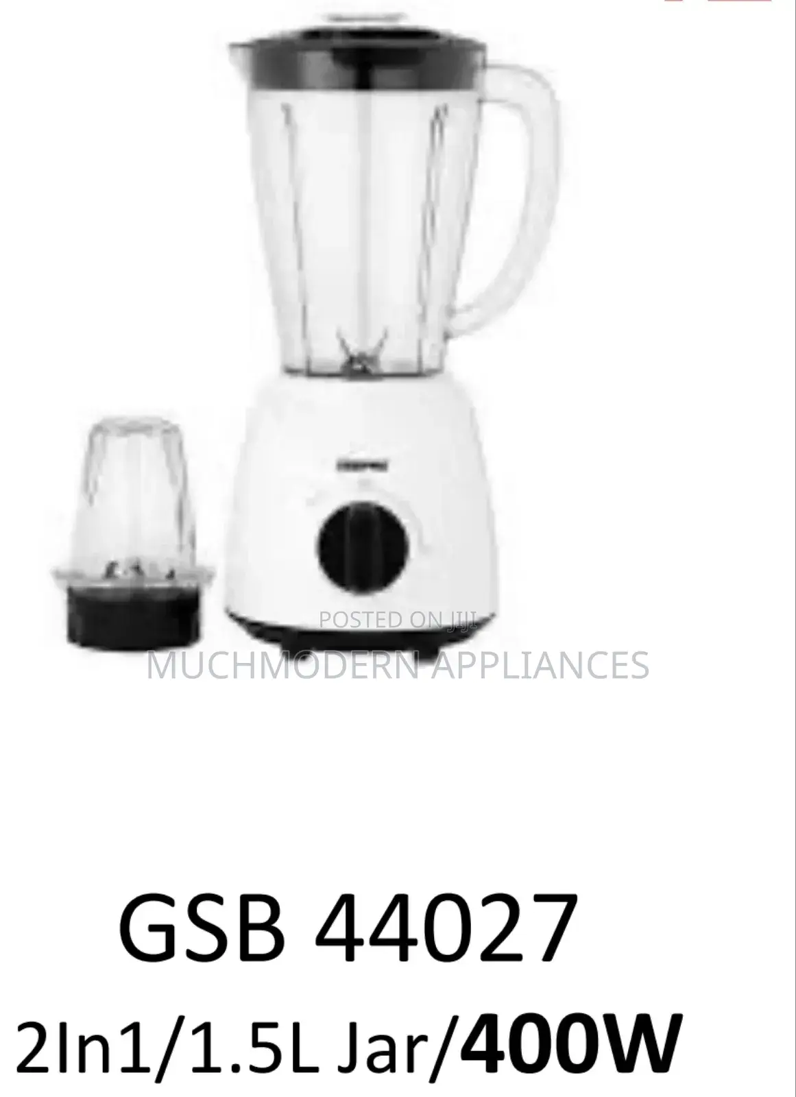 Geepas Blender GSB 44027 2in1/1.5l Jar/400w