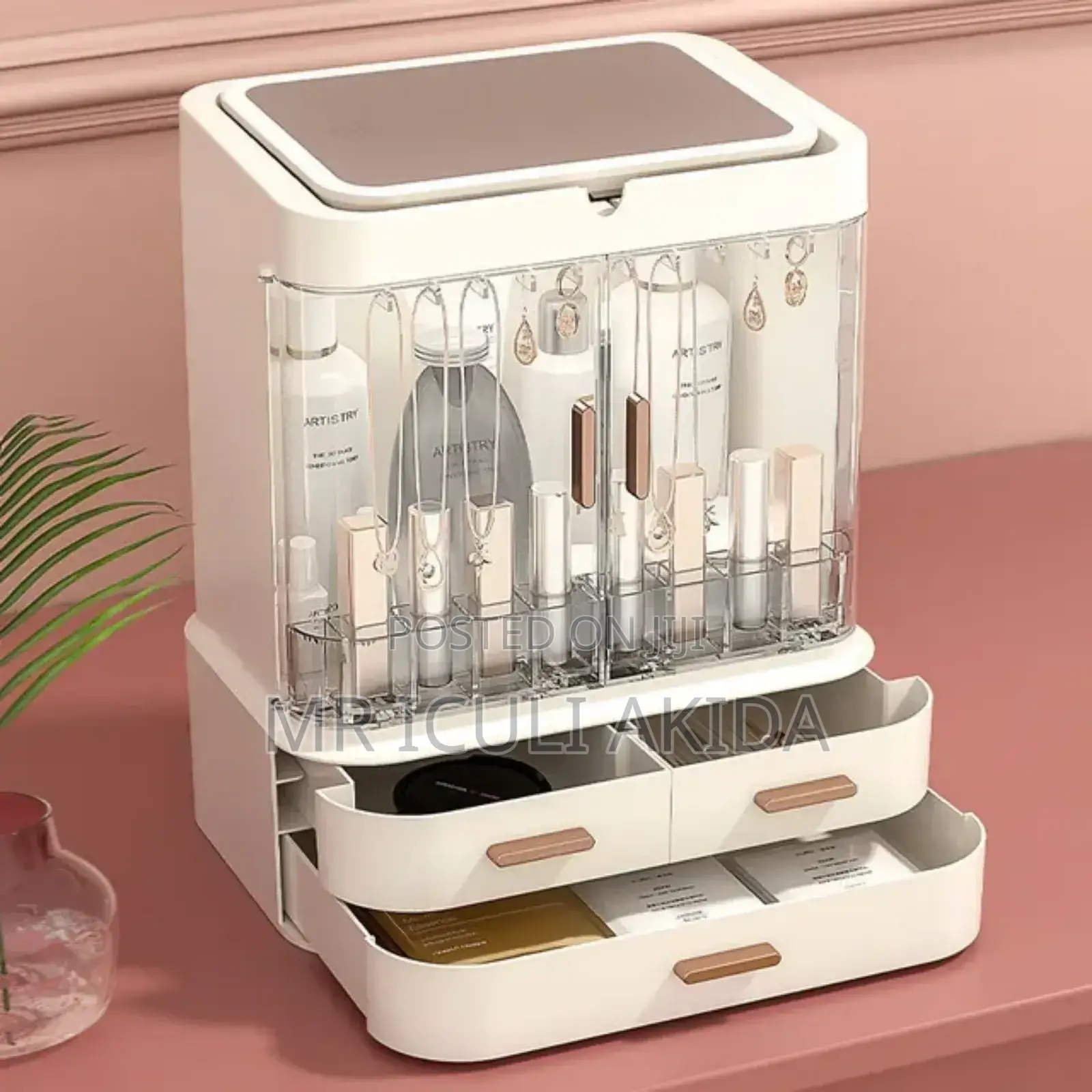 Desktop Cosmetics Jewellery Storage Organiser With Mirror