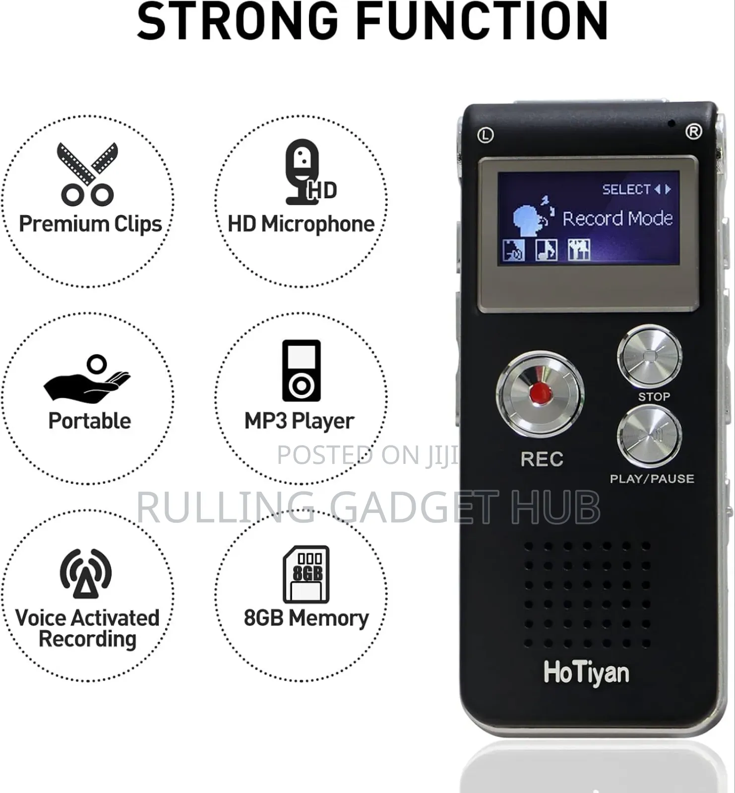 8GB Digital Voice Recorder With Voice Activation, 20hrs Batt