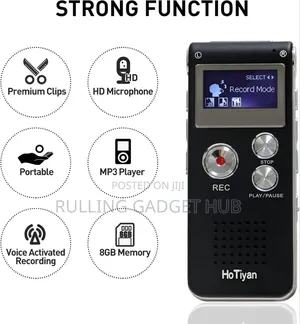 8GB Digital Voice Recorder With Voice Activation, 20hrs Batt