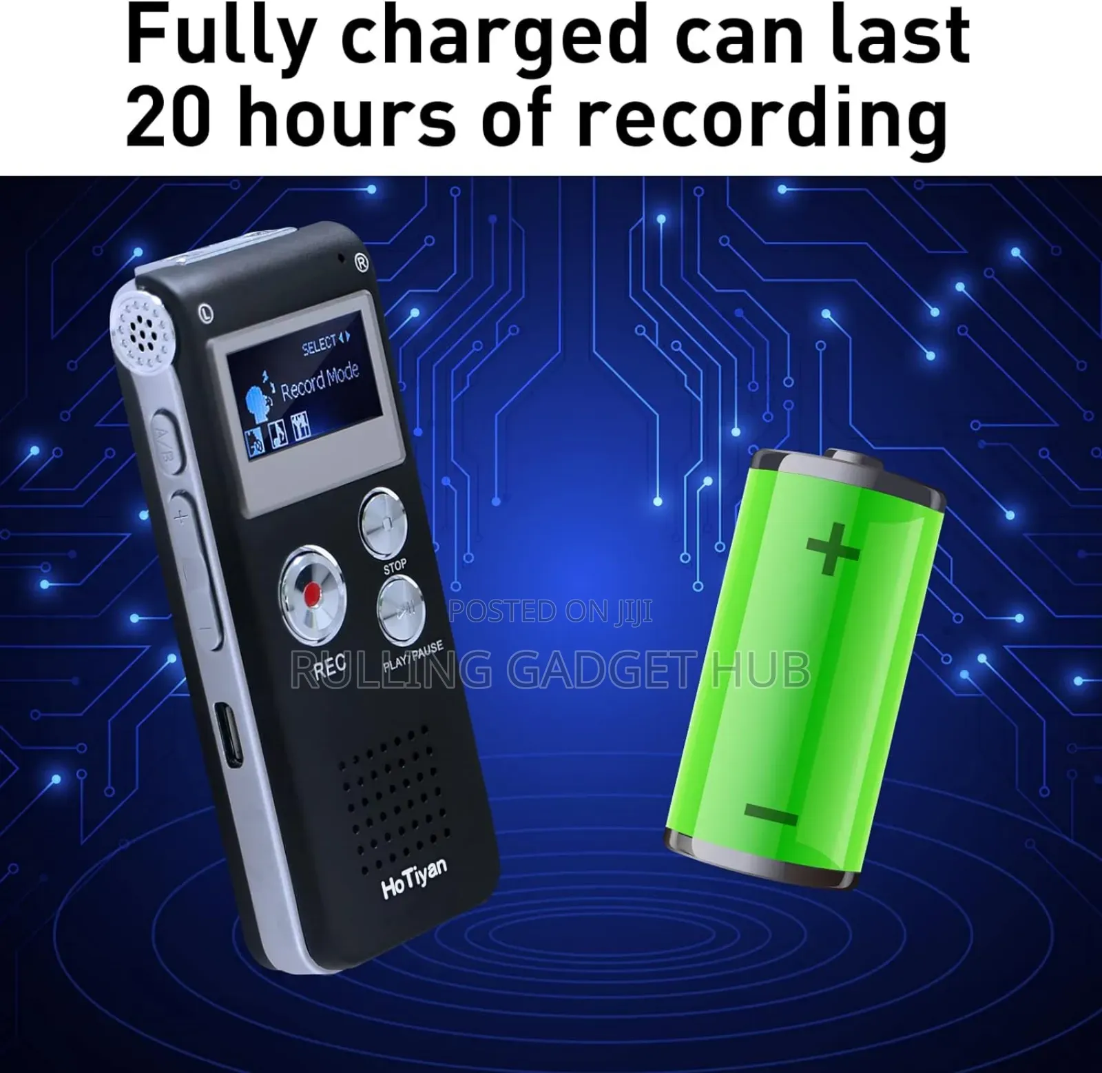 8GB Digital Voice Recorder With Voice Activation, 20hrs Batt