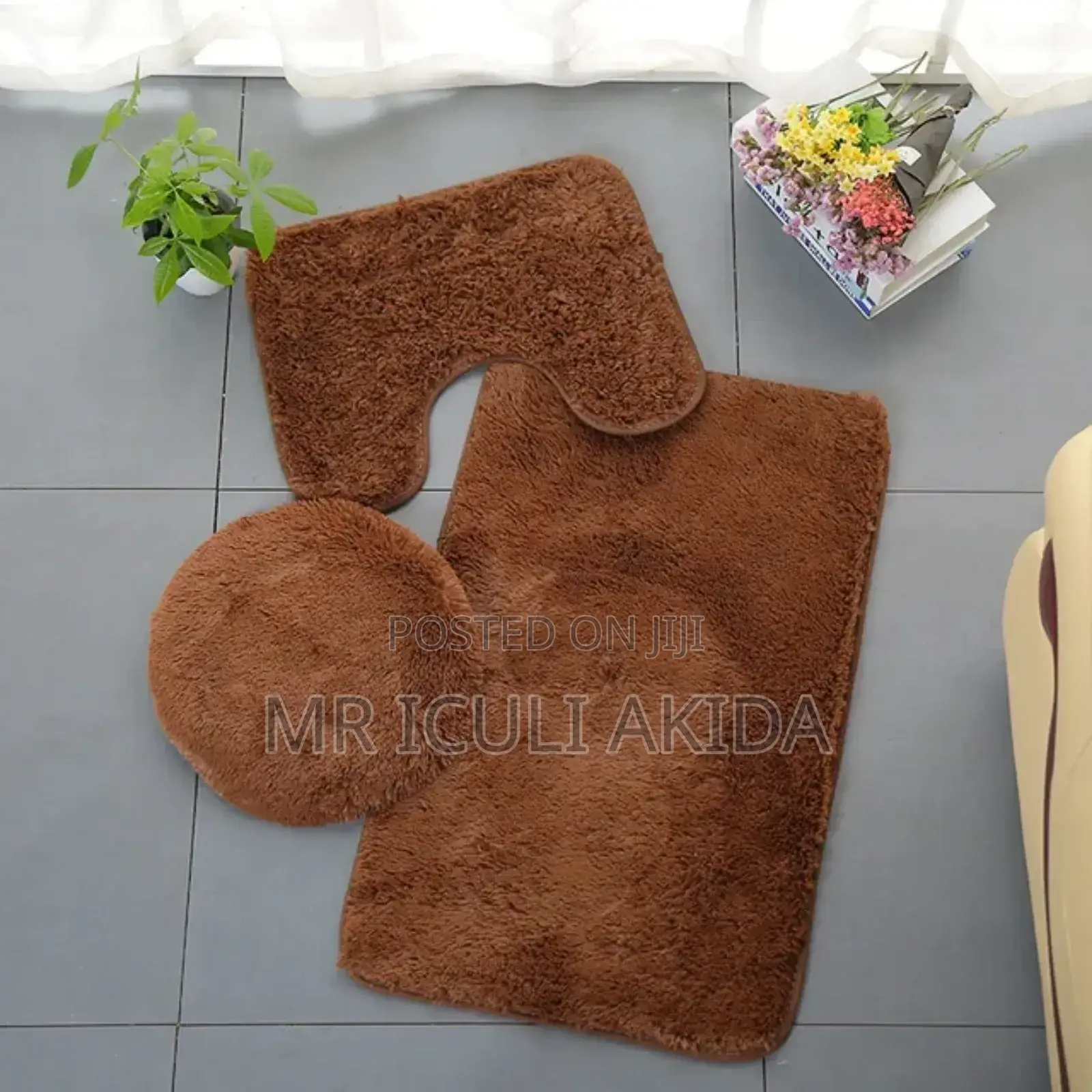 Shaggy 3pcs Toilet Lid Cover,Mat Floor Carpet Non Slip Set