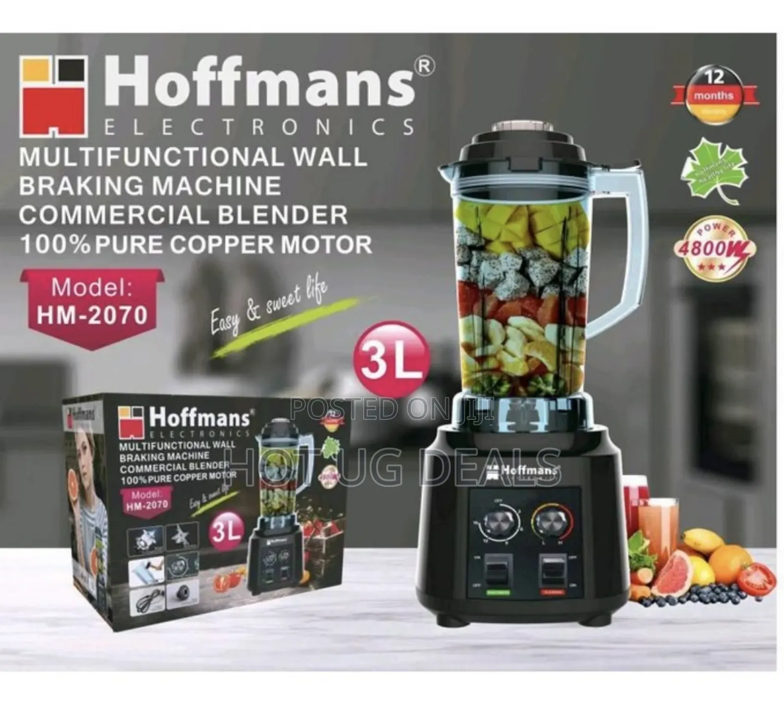 Hoffmans 3l Multifunctional Commercial Blender -black