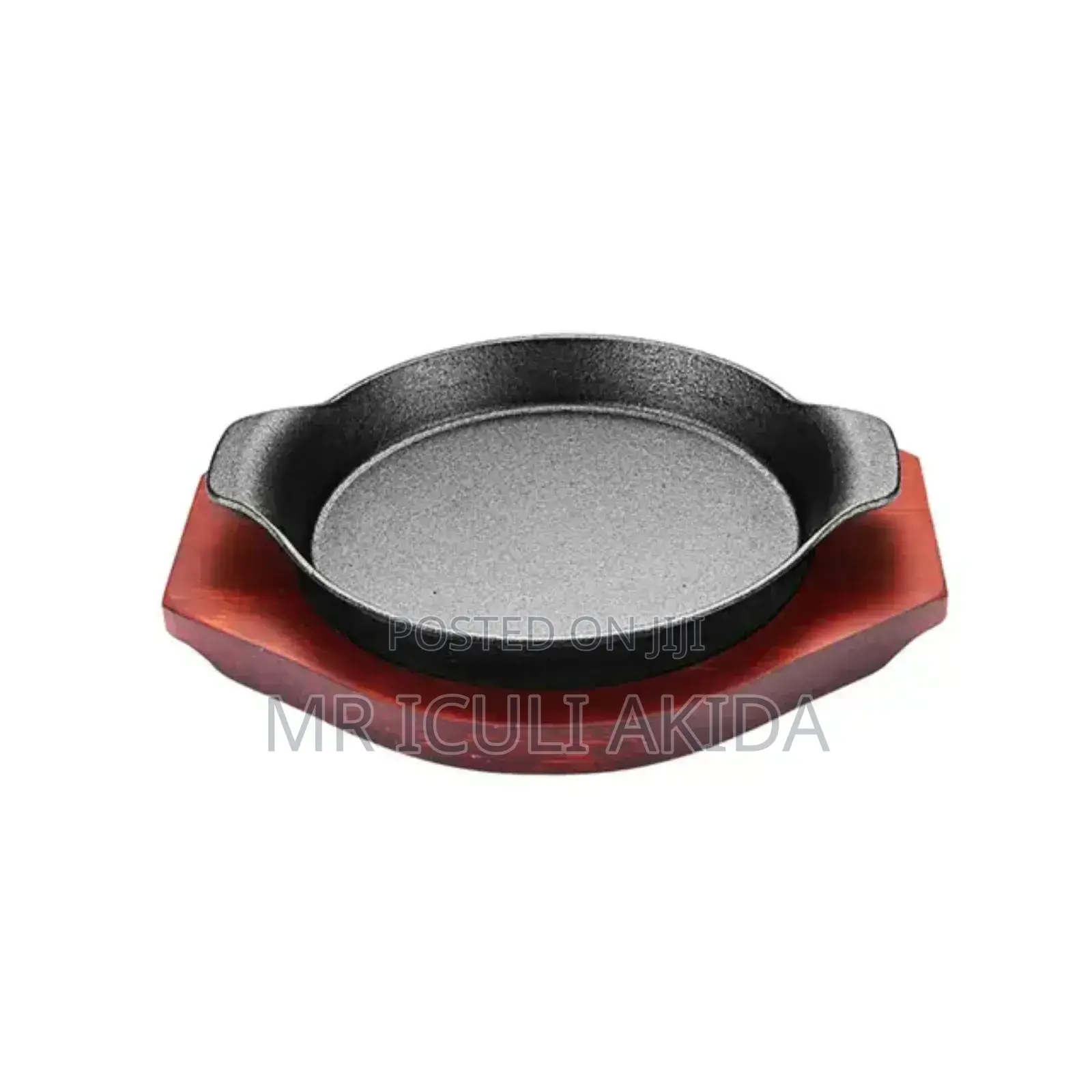Non Sticky Cast Iron Frying Sizzling Plate WTH Wooden Base